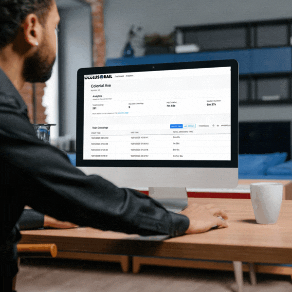 Man looking at the Oculus Rail Data Dashboard
